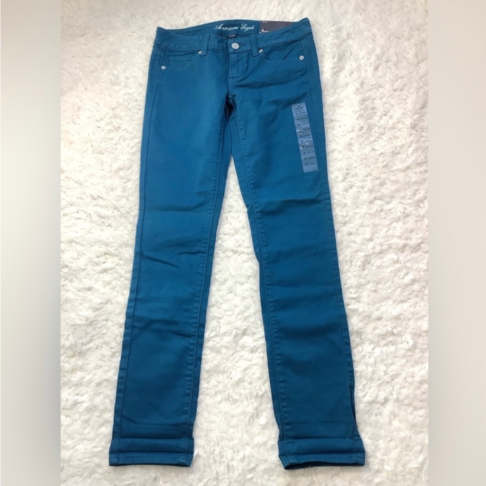 NWT Womens American Eagle Low Rise‎ Skinny Colored Jean Teal 2 Reg.
